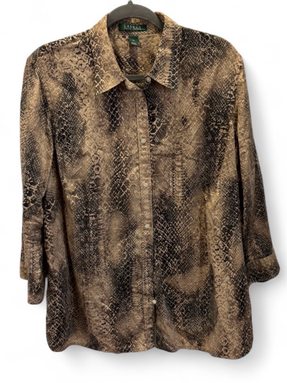 Lauren Ralph Lauren Brown and Black Snake-Print Button-Up Shirt Sz 1X Plus